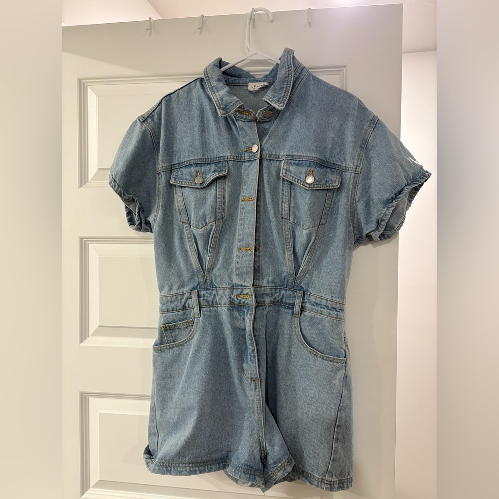 Denim Short Sleeve Jumpsuit